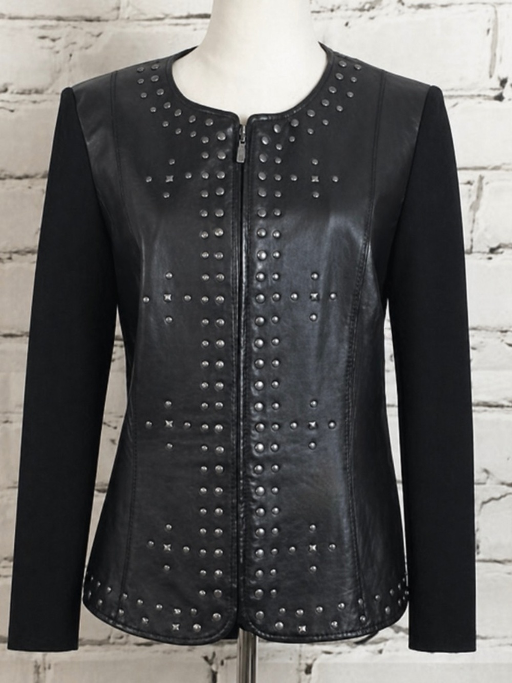 Black Studded Leather Moto Inspired Jacket Zip Front Medium Peter Nygard